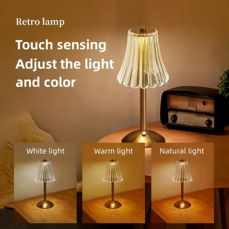 1/2pcs 크리스탈 무선 테이블 라이트 충전식 황금 레트로 LED 테이블 램프 침실 거실 용 3 색 LED 터치 라이트