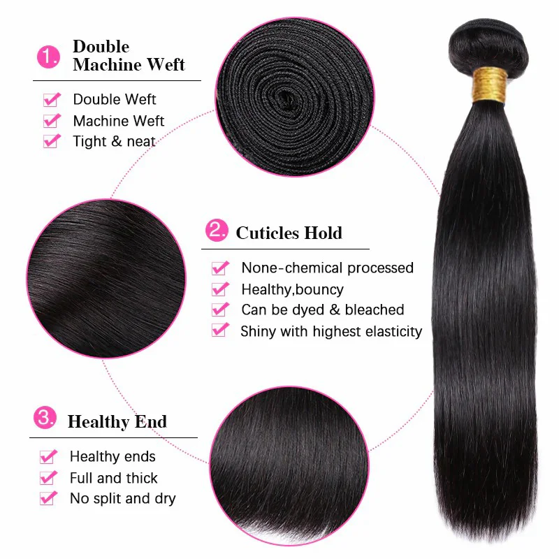 Straight 3 Bundles Human Hair with Frontal Human Hair Bundles with Frontal Brazilian Virgin Weave 13x4 Lace