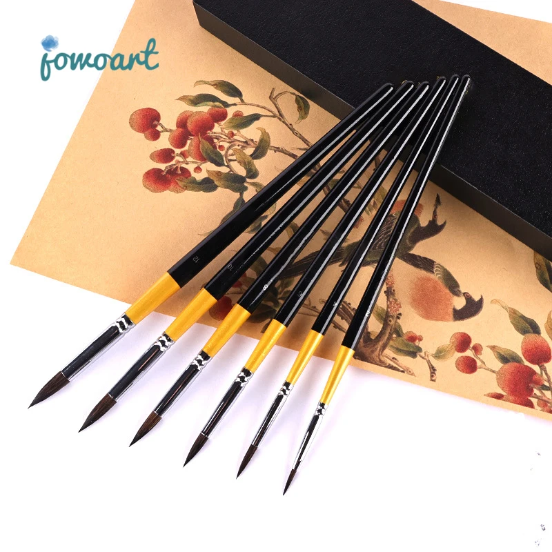 Capelli Di Animali Acquerello Corto Asta Di Betulla Pennello Per Pittura Ad Olio Testa Tonda Principiante Acrilico 6 Pezzi Set Fila Penna Strumenti Di