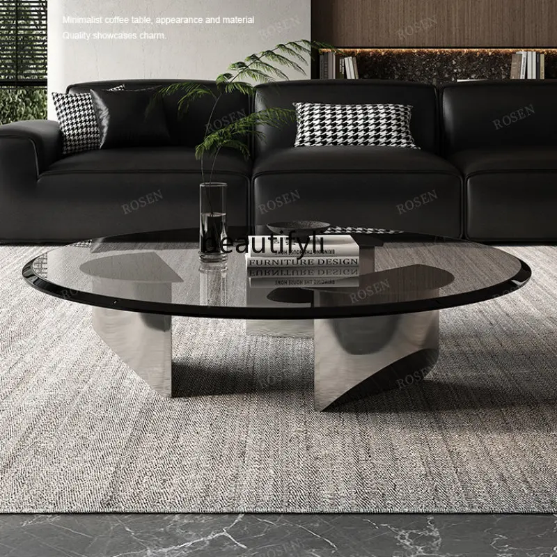 

round Suspension Coffee Table Tempered Glass Panel Italian Light Luxury Small Apartment Designer Model