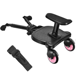 Deluxe Universal Stroller Step Board with Seat Attachment (Double Wheel-Pink)