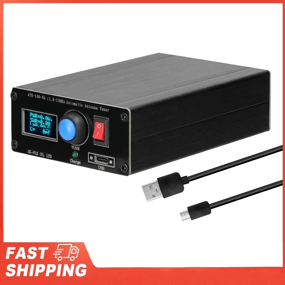 1.8-55MHz/30MHz Mini Automatic Antenna Tuner OLED Display Aluminum Outcase with1800MAh Battery ATU-100-0A ATU Antenna Tuner