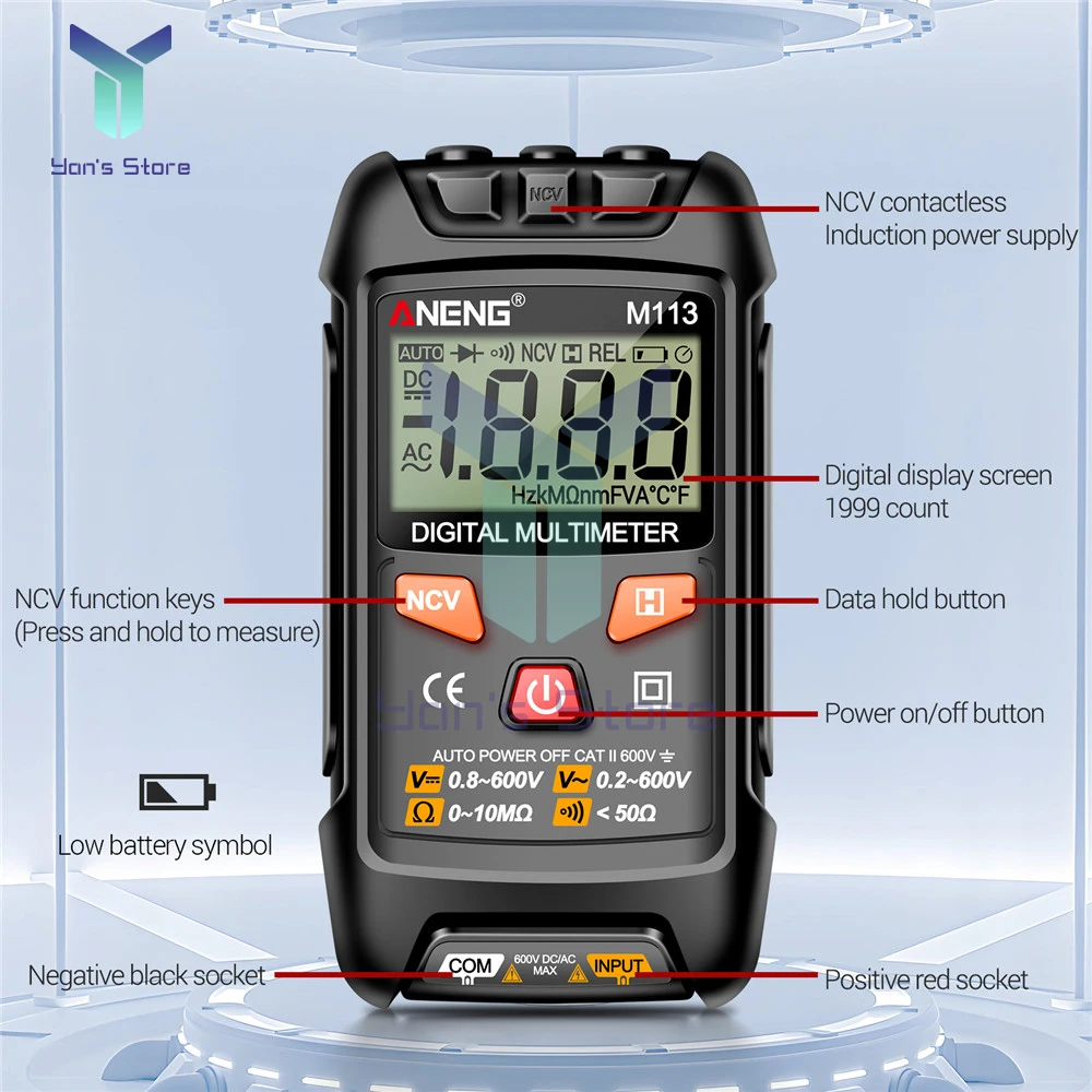 ANENG M113 Automatic Professional Digital Multimeter 1Pcs 1999 Counts Auto AC/DC Votage Tester Ohm Current Ammeter Detector Tool