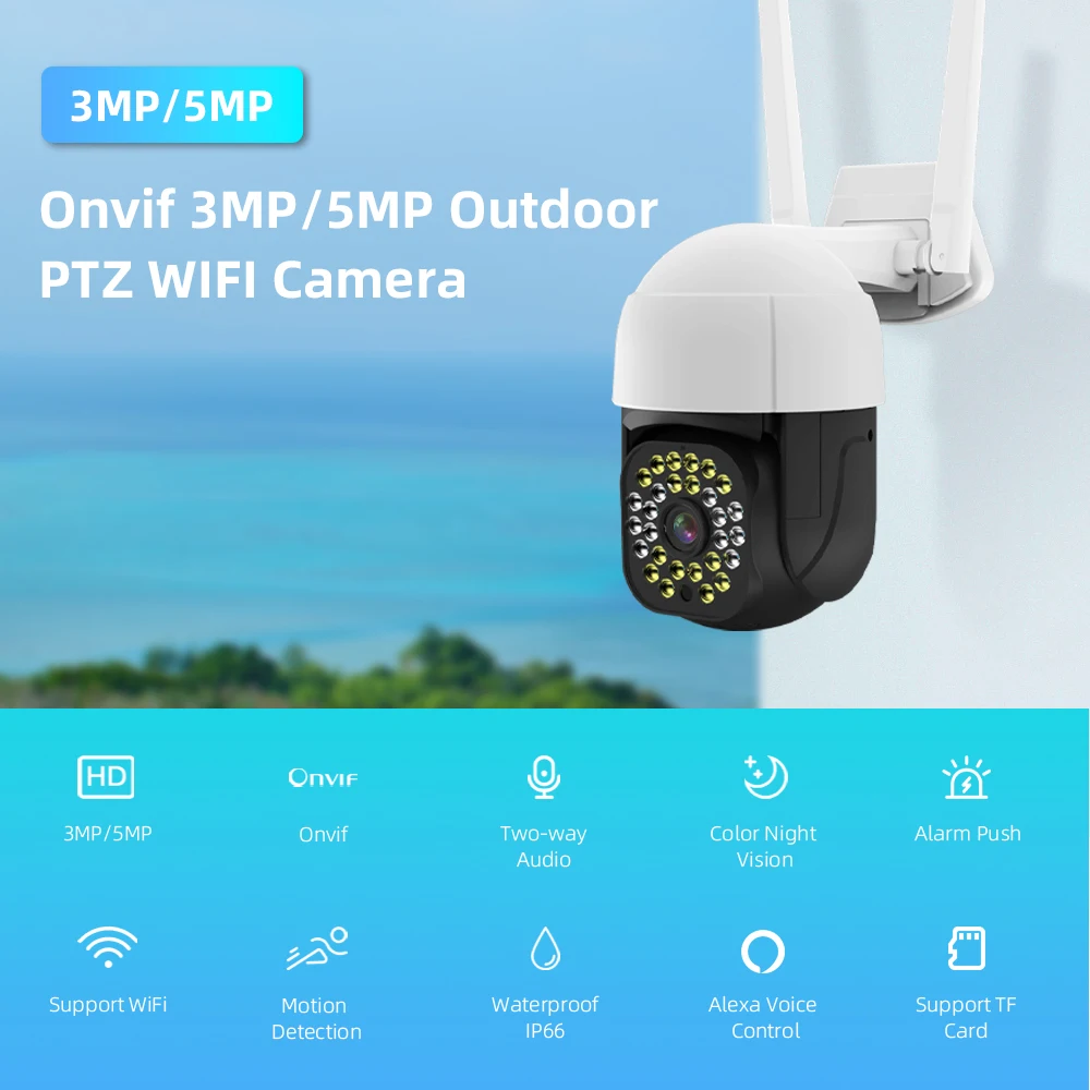 Blulory 3MP 5MP Onvif PTZ Wifi IP Camera Outdoor AI Human Motion Detec