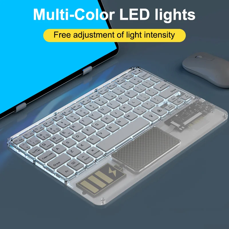 Bluetooth Keyboard with Touchpad Premium Transparent Rechargeable Bluetooth Keyboard with RGB Backlight for IPAD Laptop MAC