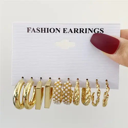 Fashion Geometric Hoop Earrings Set for Women Vintage Bohemian Pearl Gold Color Round Earring Punk Daily Wear Jewelry Gifts 2025 - Image 9