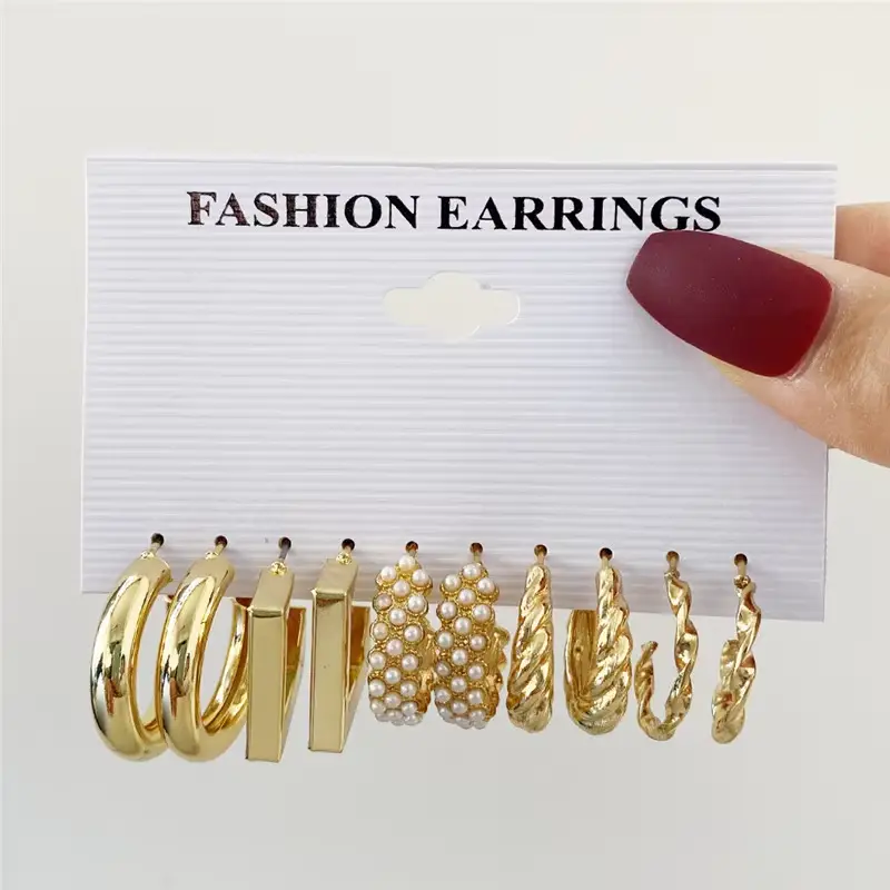 Fashion Geometric Hoop Earrings Set for Women Vintage Bohemian Pearl Gold Color Round Earring Punk Daily Wear Jewelry Gifts 2025 - Image 9