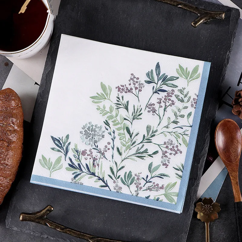 Disposable Tableware Paper Napkins 20Pcs/pack Plant Flower Printed Paper Disposable Tableware Napkin Tissues Wedding Party Decoration 33x33cm