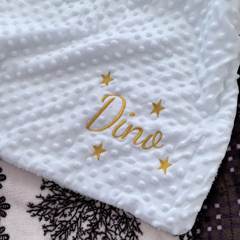 Personalized Name with Star Baby Blanket Custom Soft Cotton Newborn Baby Blanket Embroidery Name Baby Shower Gift Blanket Supply 2