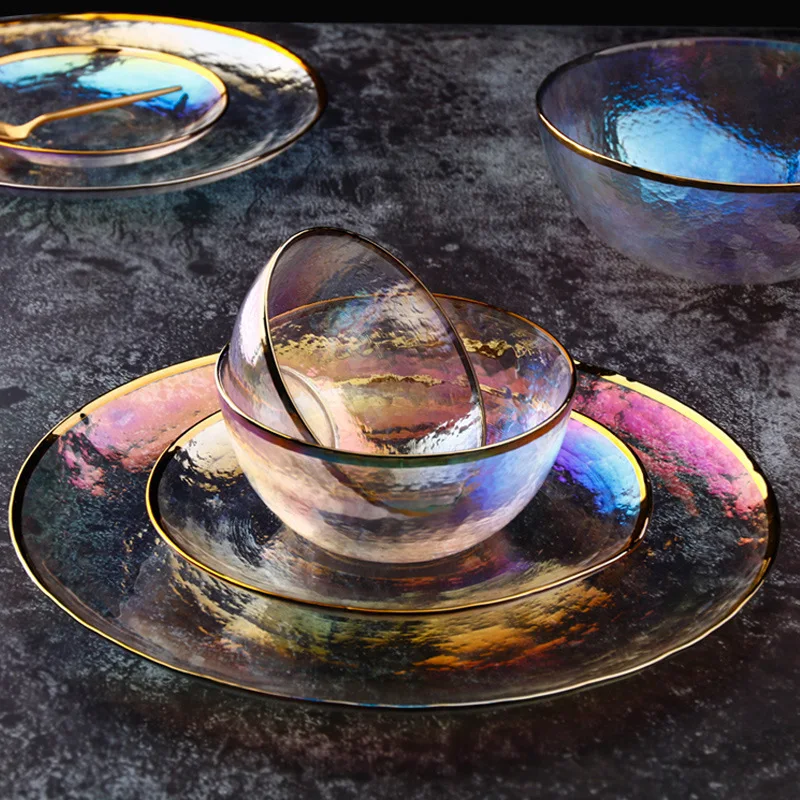 

Nordic Colorful Phnom Penh Fruit Plate Set Glass Plate Home Simple Flat Plate Plate Plate Plates Dinner Dish Set Gold Plate