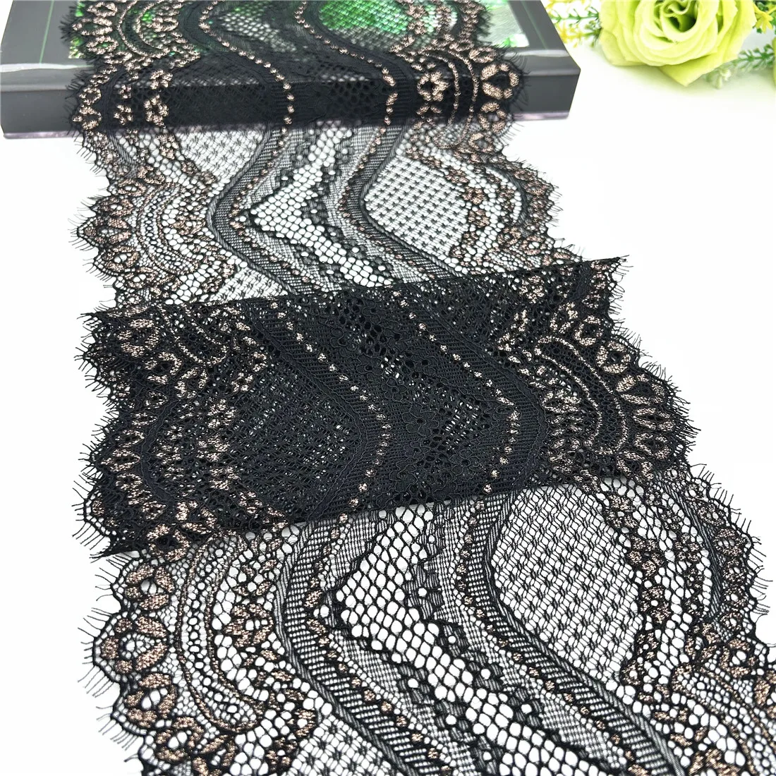 3y/lot Width 19.50cm Black With Rosegold Elastic Lace Trim Skirt Hem Underwear Sewing Craft DIY Apparel Fabric Lace For Clothing 4