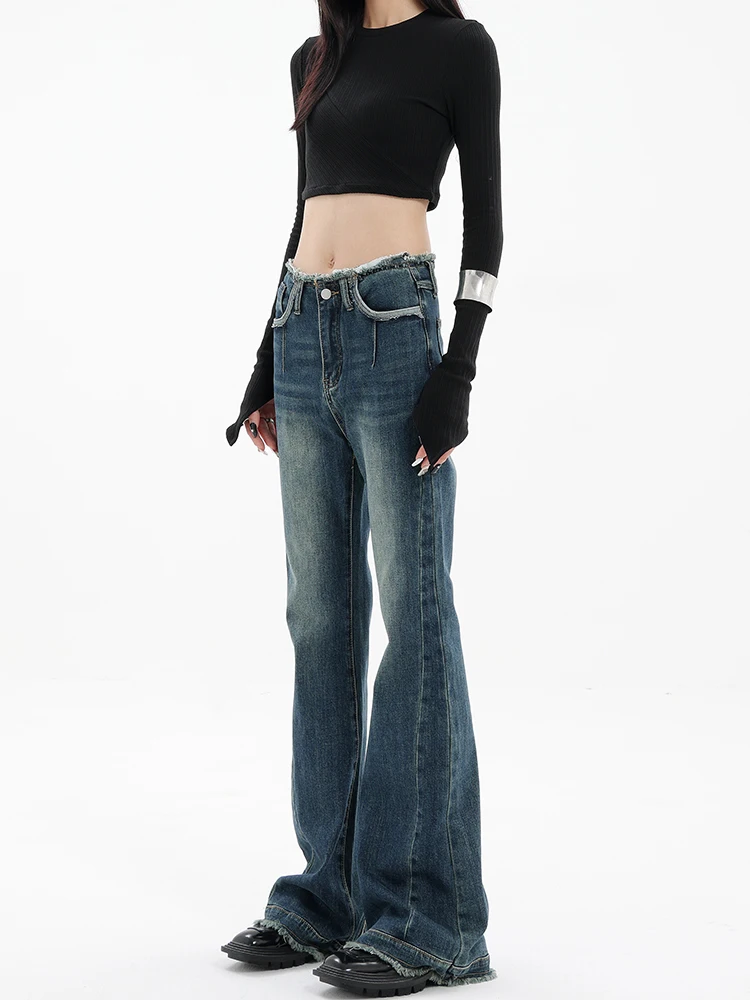 

Vintage Korean Fashion Gyaru Slim Denim Pants Flare Jeans Grunge Low Rise Trousers Bell Bottom 2000s Aesthetic Y2k Streetwear
