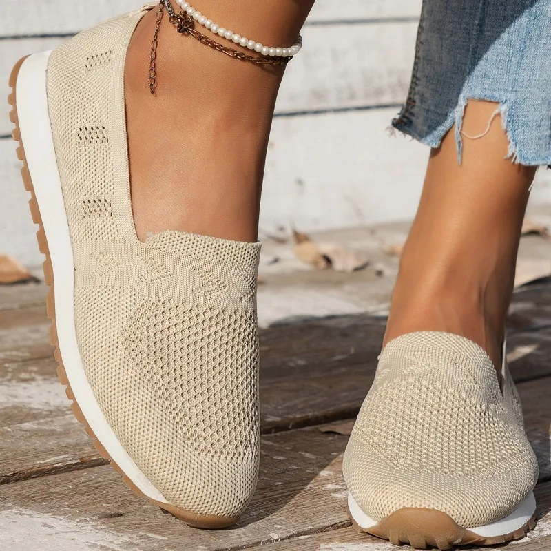 Women's Shoes 2024 New Casual Solid Color Flat Shoes Spring Round Toe Fashion Non-slip Women's Mesh Breathable Vulcanized Shoes