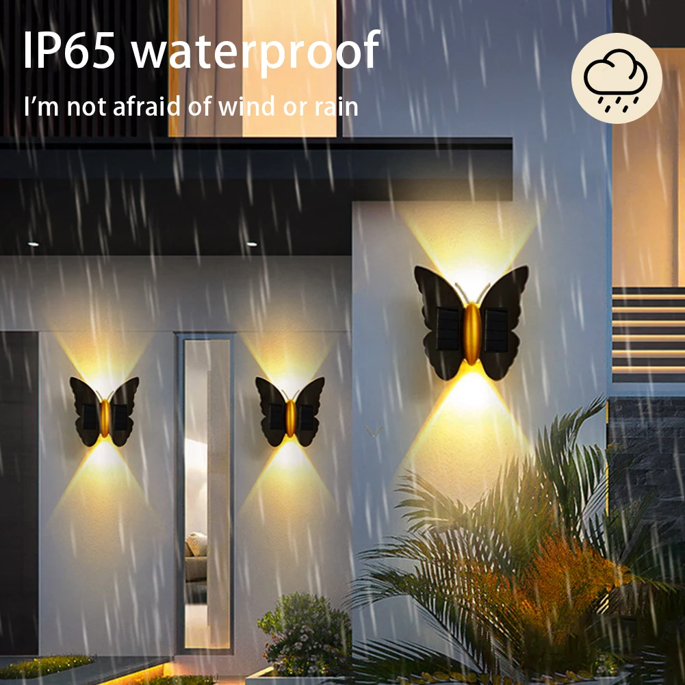 Butterfly Solar Wall Light Outdoor Wall Lantern Motion Sensor Decorative Porch Light IP65 Waterproof Auto On/Off for Fence Patio
