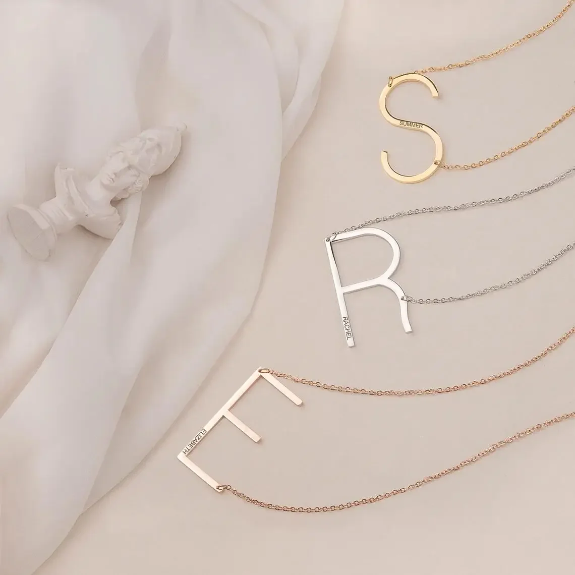 Stainless Steel 26 English Letters Big Letter Necklace By Sideways Initial Necklace Customized Necklace Bridesmaid Gifts