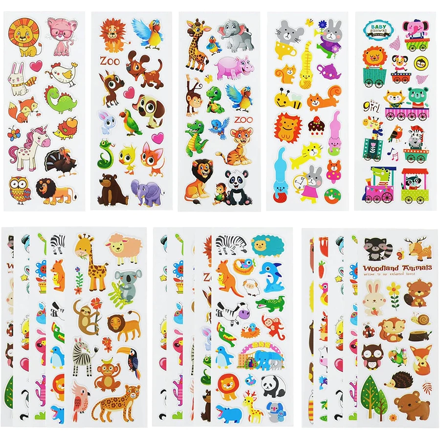 12 Blatt Wildtier 3D-Blasenaufkleber, lebendiger Cartoon, Hirsch, Löwe, Gorilla, Tiger, Affe, Aufkleber für Laptop, Wasserflasche JXB – Detail 5