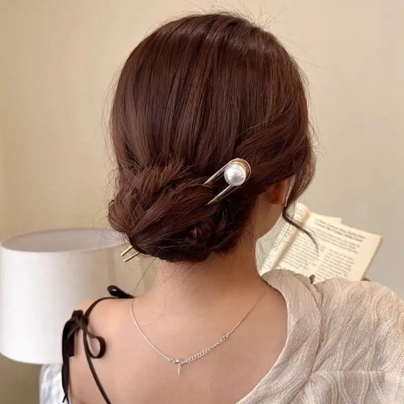 Simple Imitation Pearl U-Shape Hair Sticks Elegant Metal Hairpins for Women Girls Fashion Bun Styling Tools Hair Accessories hair accessory hair stick pearl hairpins