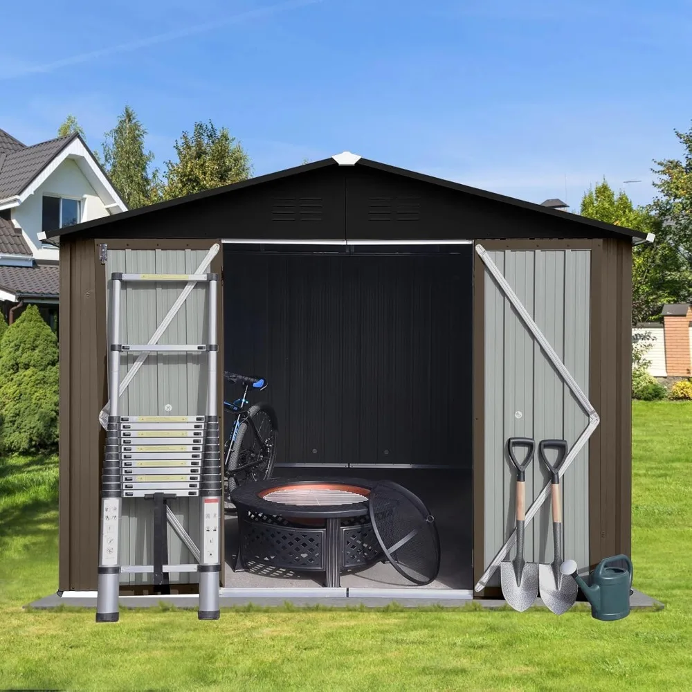 10ft x 8ft Garden Storage Shed,Metal Outdoor Storage Sheds with Vents,Hinged Door and Padlock,Practical Tool Storage shed 2