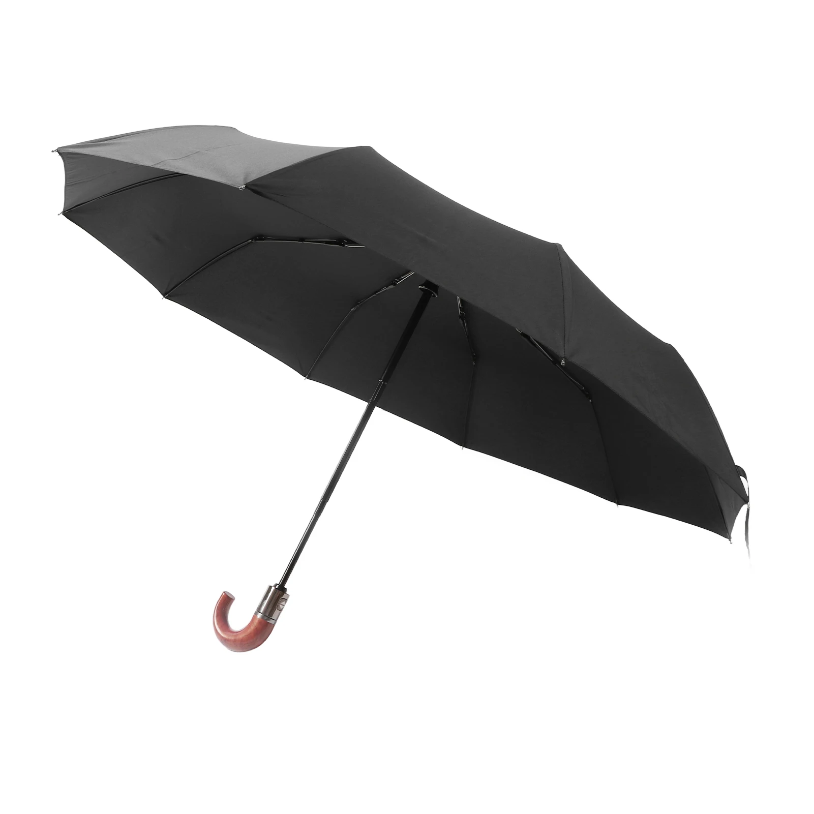 Folding Umbrella 10 Bone UV Protection Auto Open Auto Close Windproof Umbrella with Curved Wooden Handle for Men Women