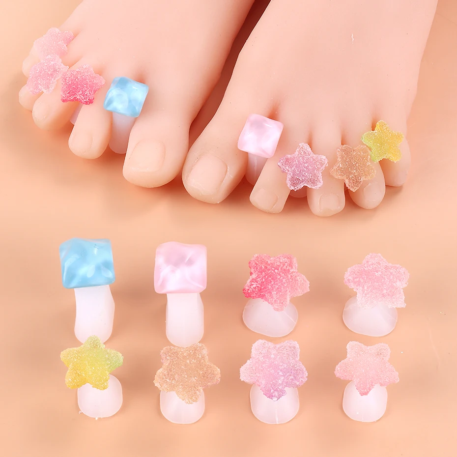8 pcs/Pack Silicone Toe Separator Cute Soft Pedicure Tools Daisy Square Star Heart Rhinestone Foot Finger Separator Care Tools