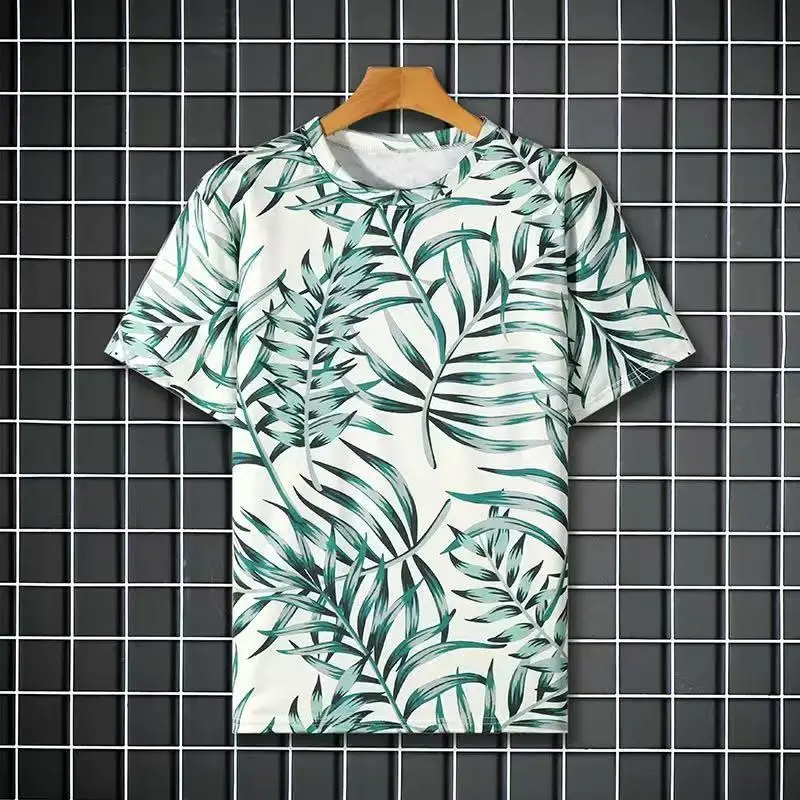 Men Casual Hawaiian Flower Print Short Sleeve T Shirt