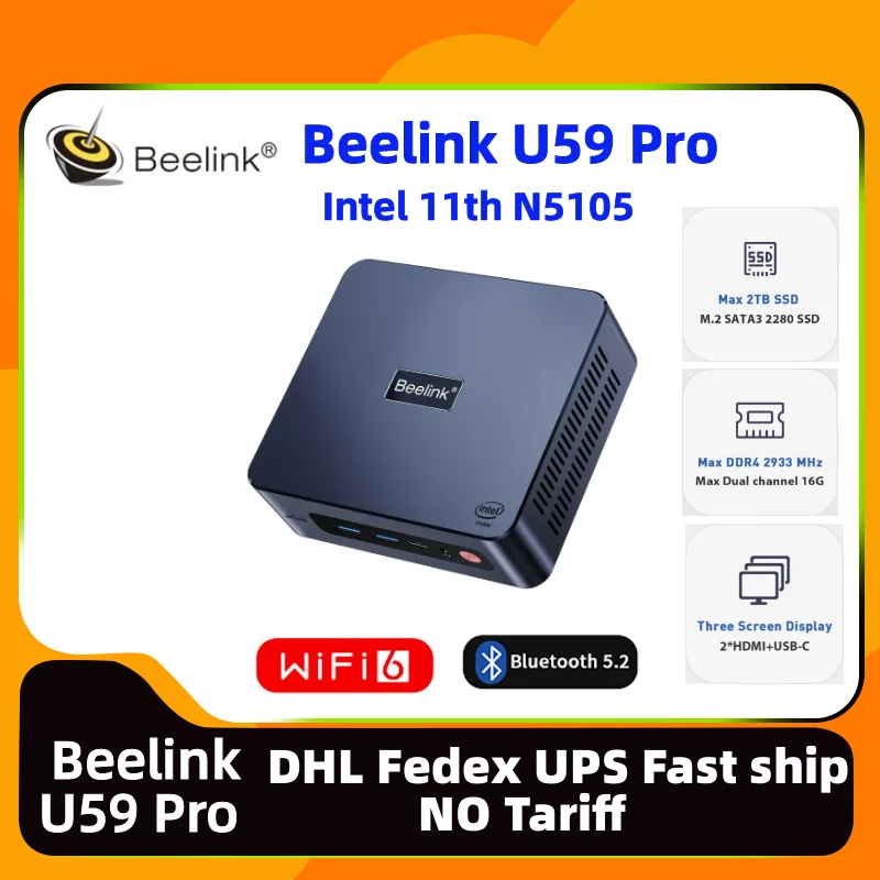 NEW Beelink U59 Pro Intel 11th N5105 Gaming Mini PC Office Home Design Mini PC RAM 8GB SSD 500GB WiFi6 DDR4 PC