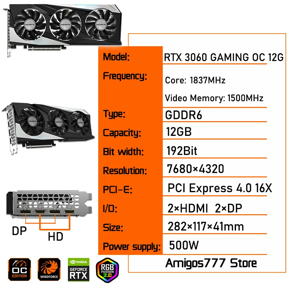 Gigabyte Card MHz GDDR6 Graphics Cards Triple Fans RTX  Gaming  RTX HDCP Ti OC Over Clocking GPU RGB 2.0 NEW