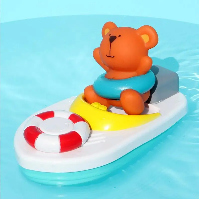 

Children Bath Toys Floating Cartoon Bear Ship Boat Clockwork Toy Wind Up Toy Kids Water Toys Swimming Beach Game Children Gifts