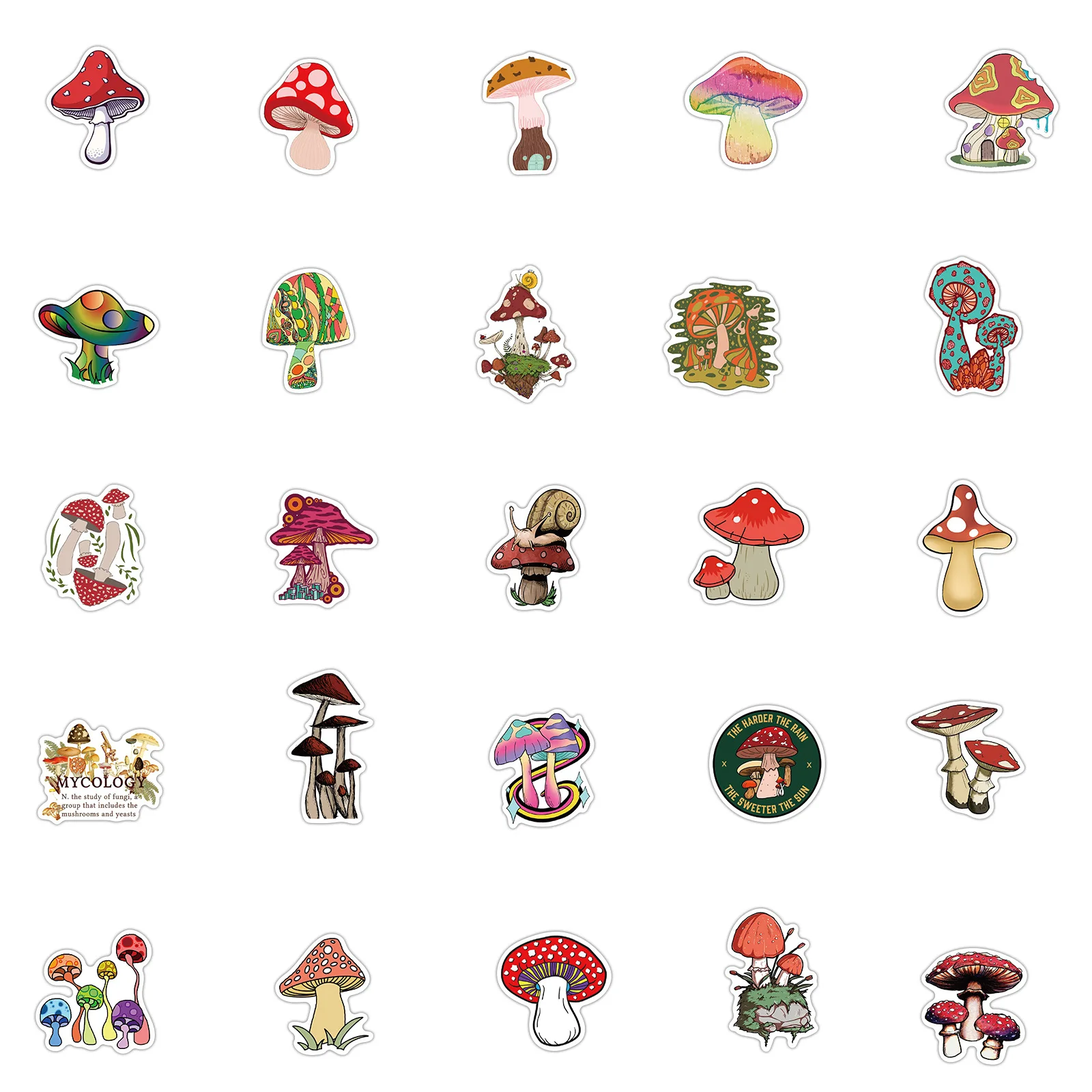 50pcs Cute Cartoon Mushroom Stickers Waterproof Removable DIY Decals for Laptop Luggage Motorcycle Graffiti PVC Stickers