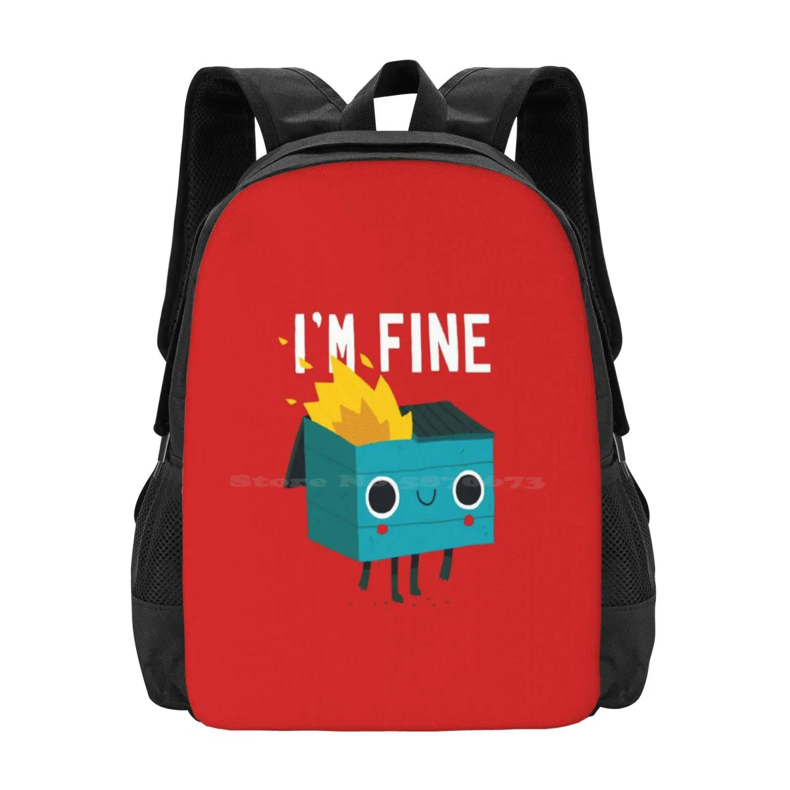 

Dumpster Is Fine Hot Sale Backpack Fashion Bags Dumpster Fire Character Fine Funny Humor Dinomike