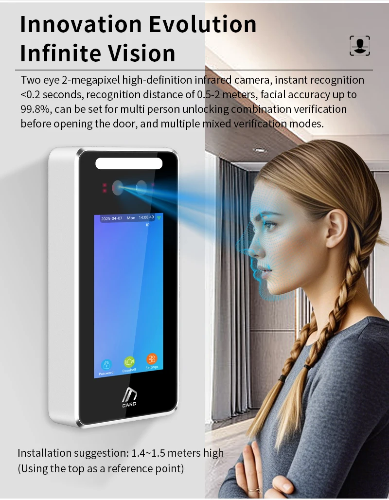 4 inch TCP/IP WIFI Dynamic Face Recognition Access Control Attendance Machine Fi