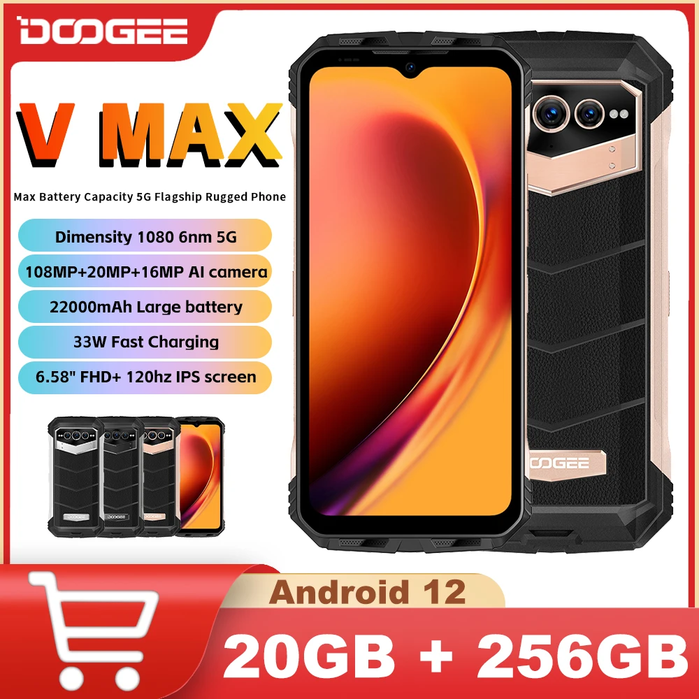 

DOOGEE V Max 5G Rugged Phone 12GB+256GB 6.58" FHD+ Display 22000mAh 33W 108MP Camera Dimensity 1080 NFC Smartphone Android