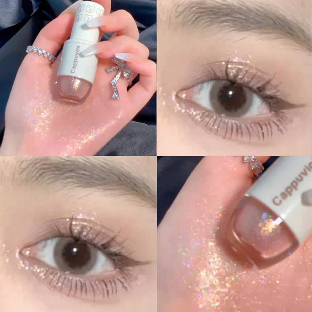 Cappuvini Liquid Eyeshadow High-Gloss Shiny Mermaid Pearl Tears Brightening Glitter Highlighter Quick Drying Eyeliner Makeup 4