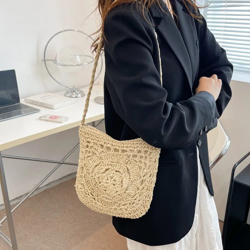 Summer Travel Straw Woven Crossbody Bags Women Rattan Wicker Small