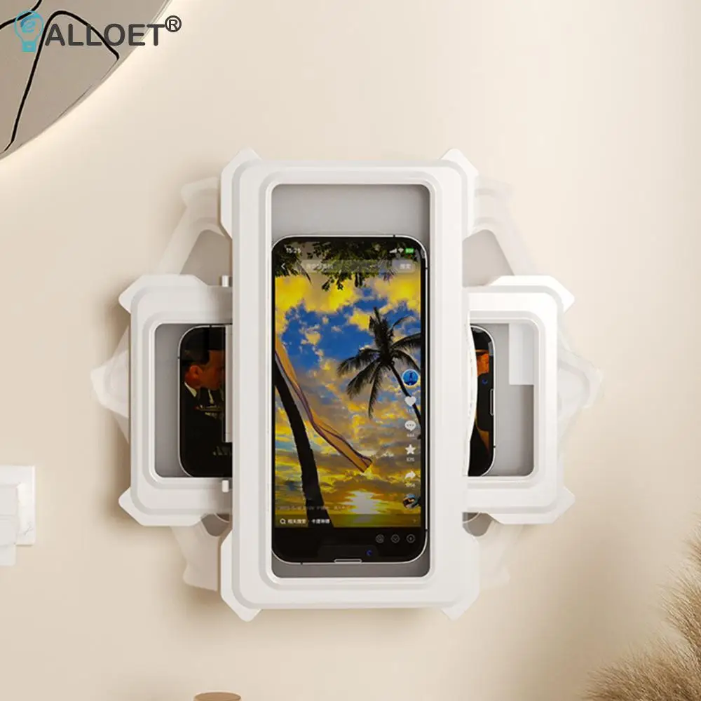 Waterproof Shower Phone Case Wall Mount Mobile Phone Shelves Anti-Fog Phone Holder for Bathroom Mirror Bathtub Up To 7 Inch