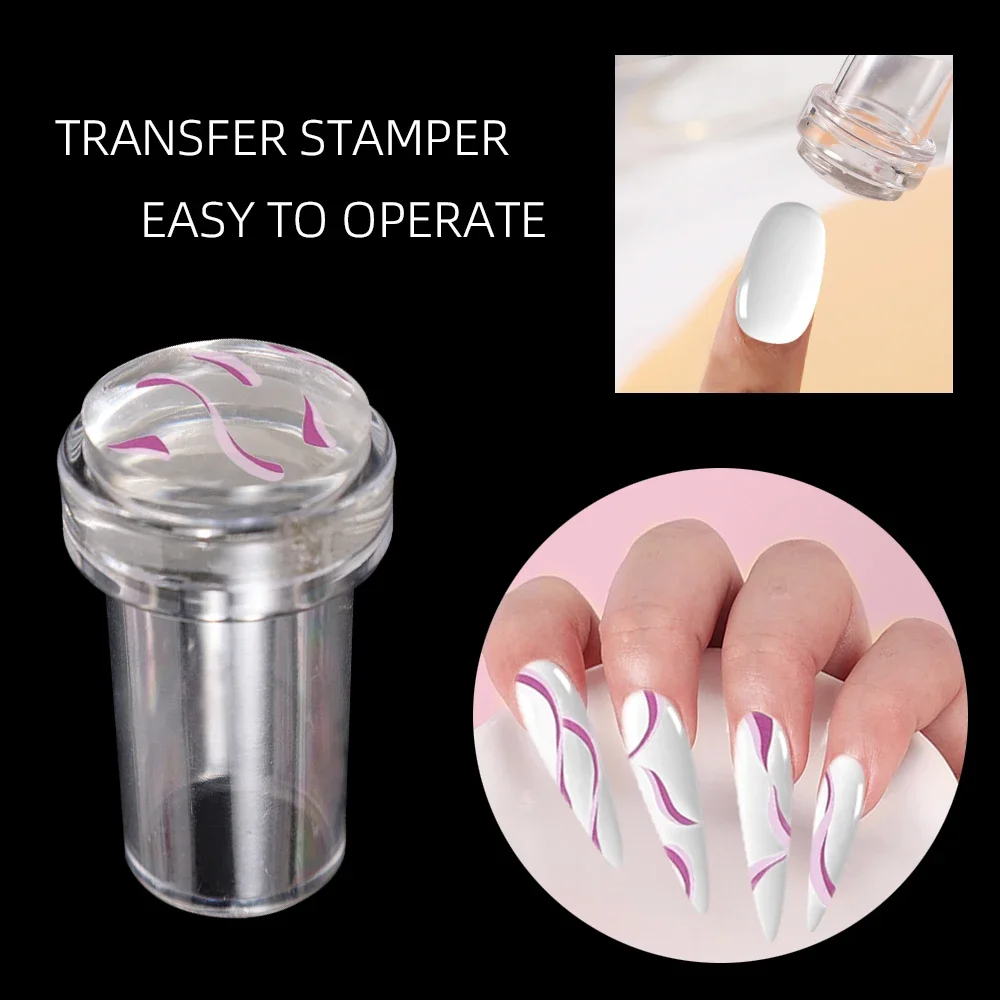 Heallor Transparent Nail Stamper with Scraper 2pcs Jelly Silicone Stamp for French Nails Manicuring Kits Nail Art Stamping Tool 3