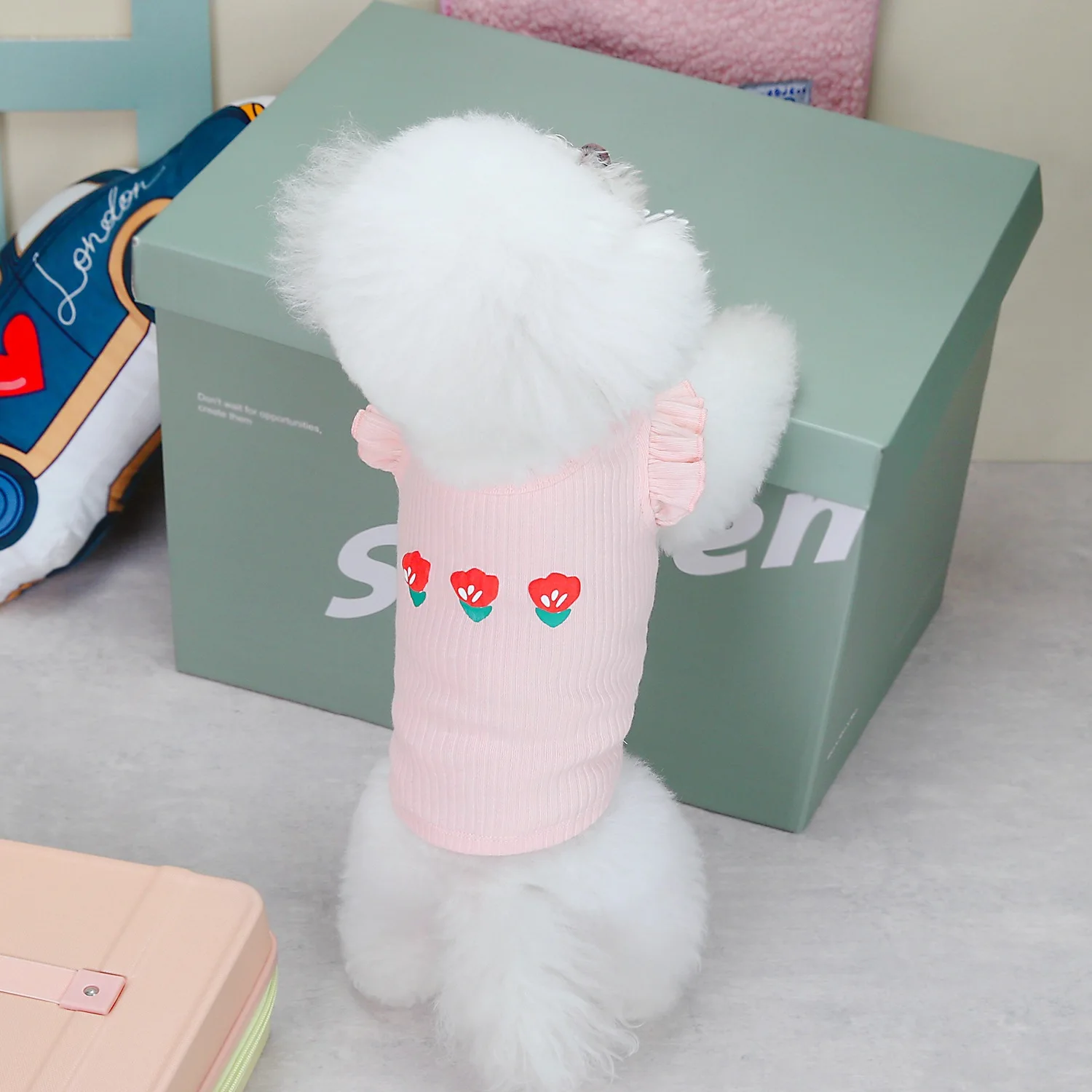 플라잉 슬리브 강아지 조끼 꽃 코튼 티셔츠, 애완동물 의류, 여름 강아지 옷, 10 PCs/로트