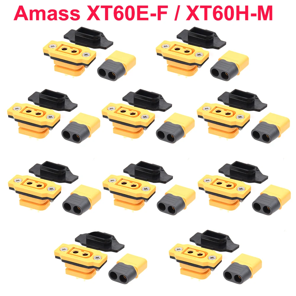 10 Connettori Femmina Amass XT60E-F Montabili A Pannello Per Drone, Modellismo RC, Multicopter - 30A, 60A Picco