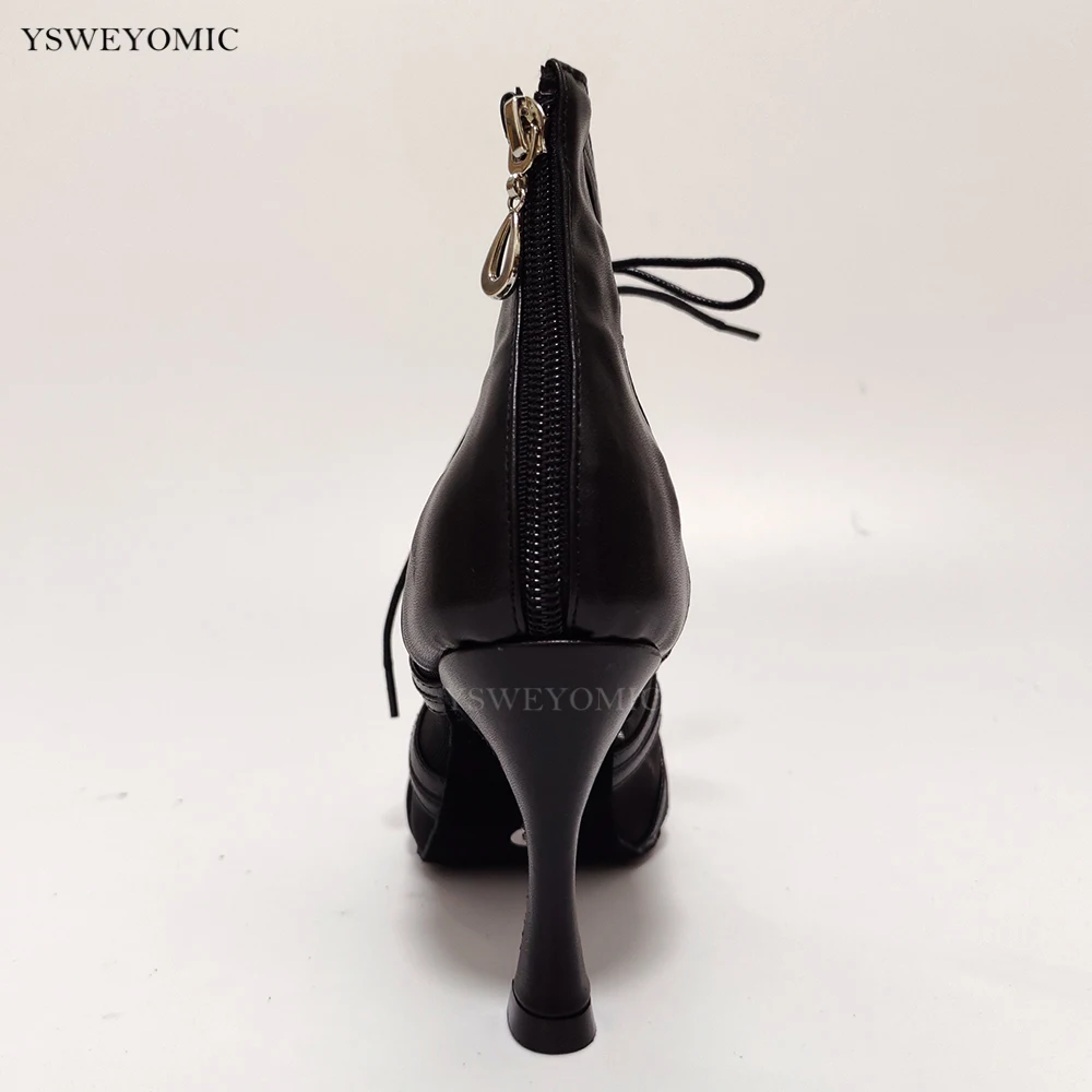 Black Leather Dance Boot 2022 High Quality Soft Thicker Insole Salsa Bachata Latin Dance Booties in 6-10cm Heels Dance Shoes