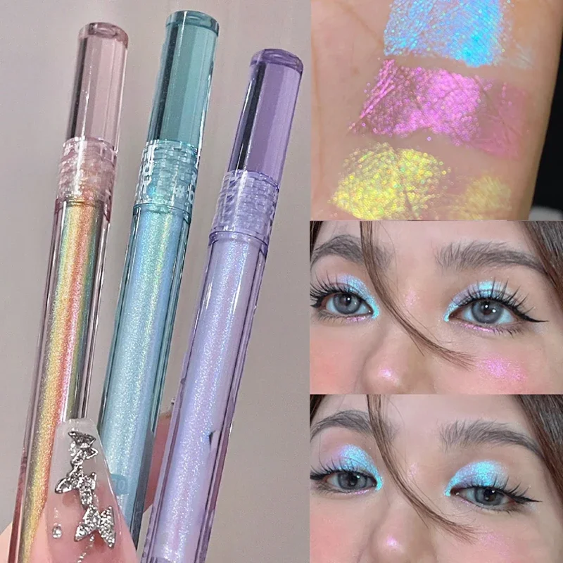Glitter Highlighter Liquid Eyeshadow 3 Colori Waterproof Lasting Gold Shimmer Pearlescent Sequin Eye Shadow Brighten Eye Makeup