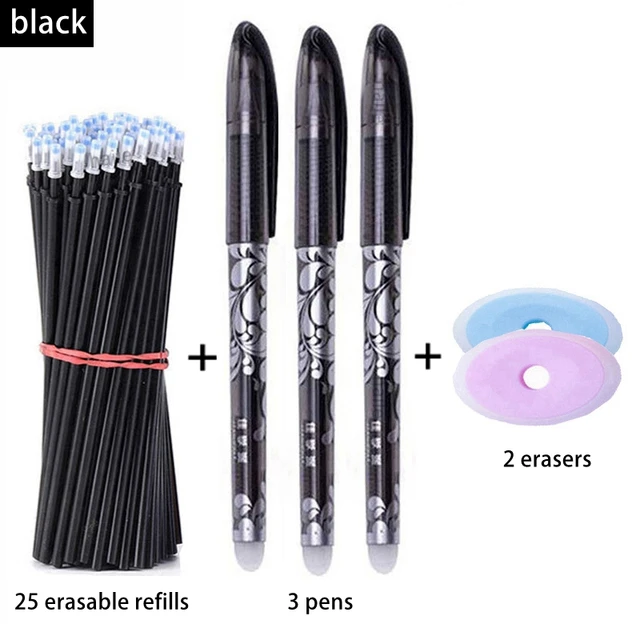 Haile 30 Pcs/set Cute Erasable Gel Pen Ballpoint Pens Rod 0.5mm Refills Blue/Black Ink Washable Handle School Writing Supplies black 30 Pcs set B