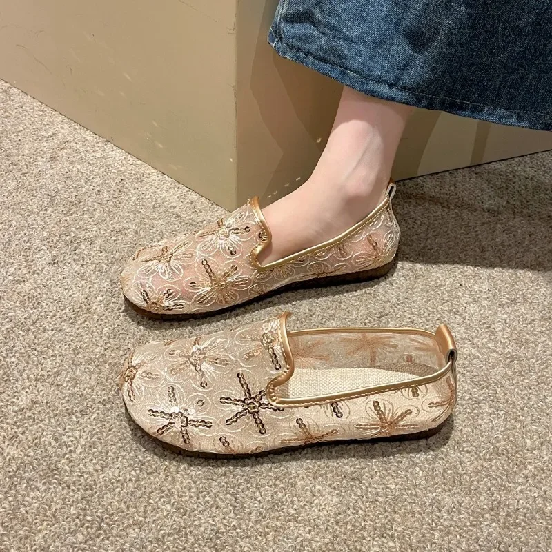Ladies Shoes 2024 High Quality Shallow Women's Flats Fashion Sequins Daily Flats Women Hot Sale Round Head Solid  Flat Low Heels 3