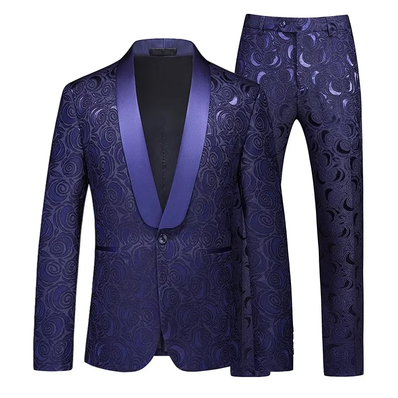 Luxury Jacquard Suit Men Business Banquet Wedding Party Groom Swallowtail Dress Male Slim Fit Blazers Pants Large Size 6XL