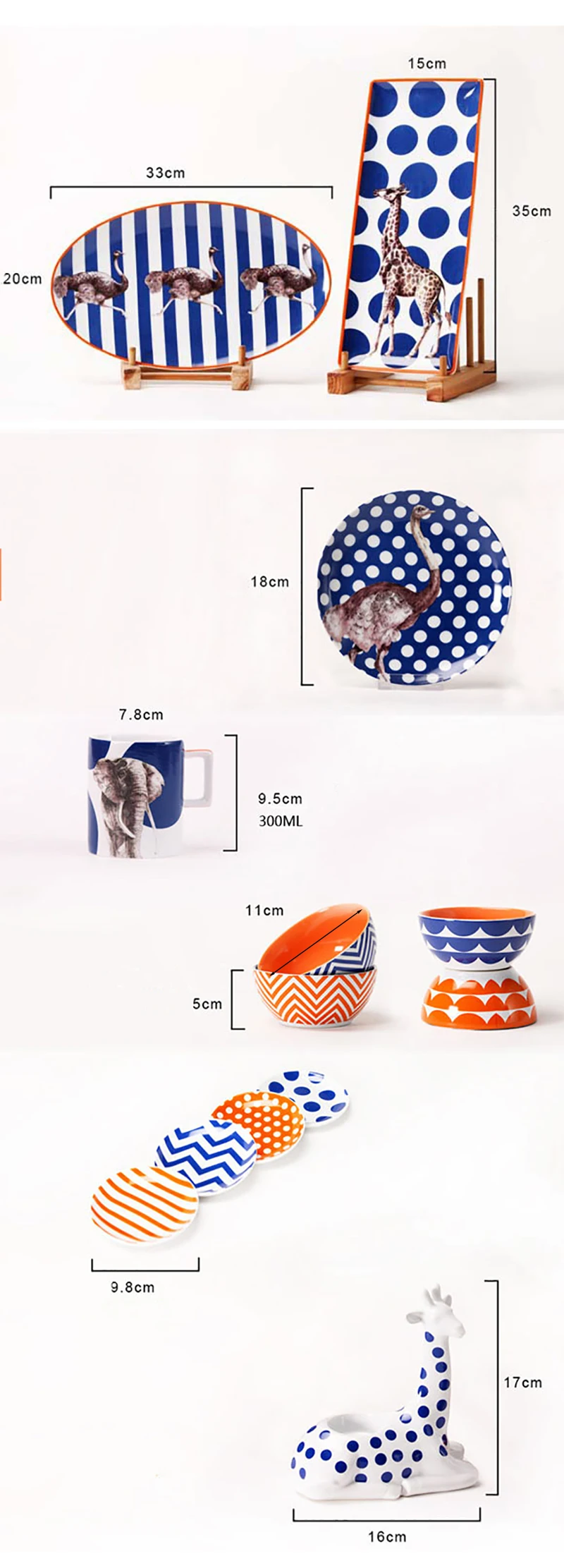 Description Picture 4 of itemAnimal Ceramic Cutlery Set, American Country Tableware, Long Sushi Plate, Giraffe Design Dinnerware Set, Milk Mug and Rice Bowl