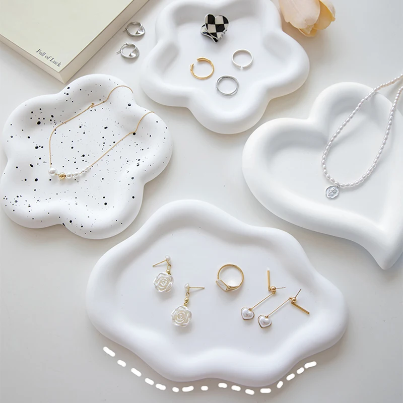Jewelry Storage Plates Nail Art Dish Tray Flower Heart Cloud Shape Display Plate Plaster Photography Props Decorative Organizer resin jewellery tray jewelry display tray