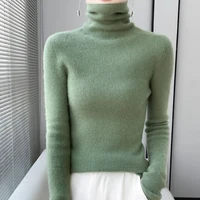 100% Merino Wool Long-sleeved Turtleneck Pullover Women's Autumn Winter Slim Sweater Basic Women's Clothes Cashmere Sweater
