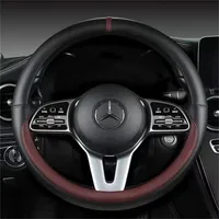 Full Leather Universal Car Steering Wheel Cover Breathable Anti Slip Car Decoration 37-38cm Steering Wheel Cover Accessories 4