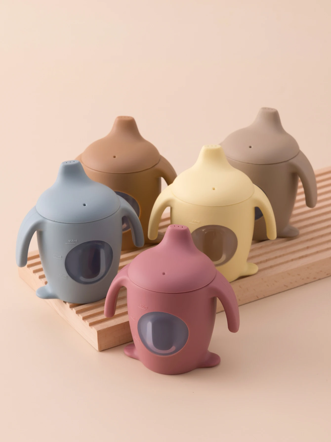 1PCS 펭귄 모양 실리콘 베이비 컵 BPA 무료 누출 방지 Sippy 컵 투명 물병  훈련 마시는 컵