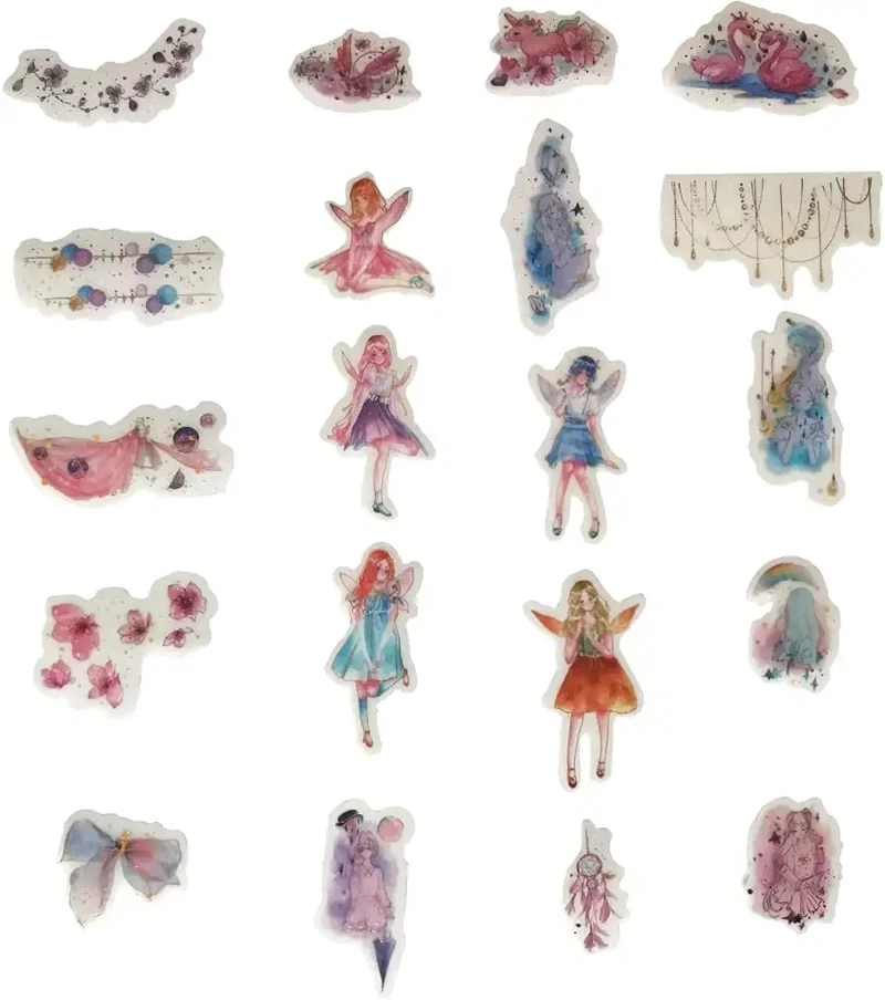 60PCS Cute Washi Paper Fairy Tale World Washi Sticker Set Kawaii Fairies Girl Cherry Flower Dream Catcher Sticker for Scrapbook
