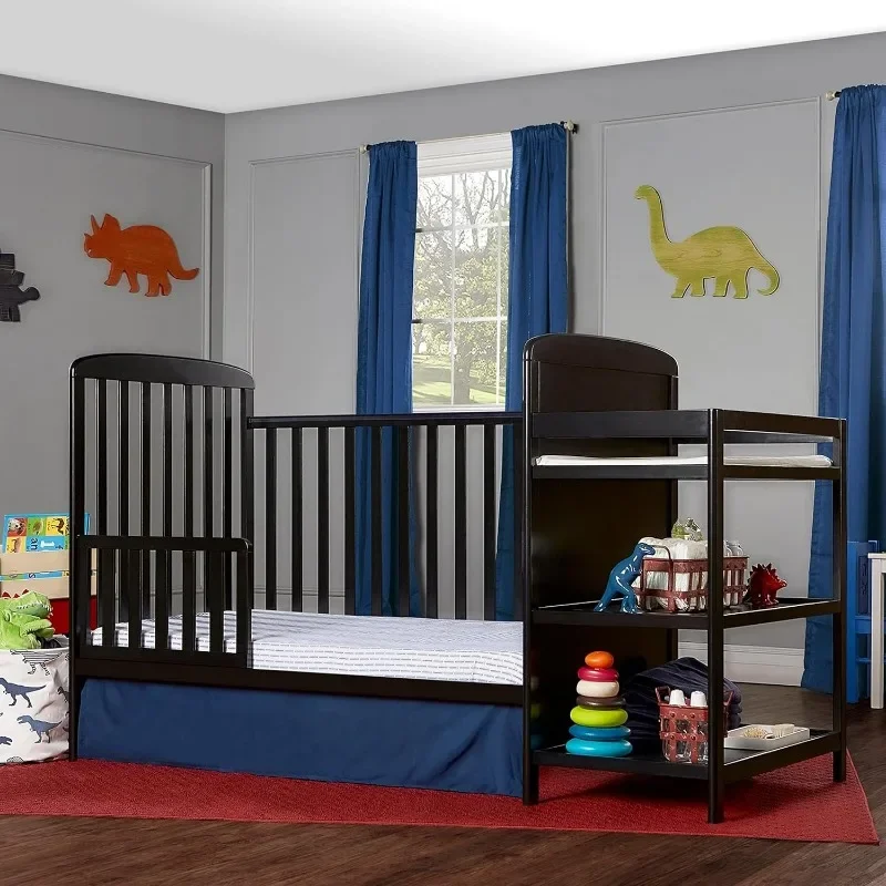 3-in-1 Full-Size Crib and Changing Table Combo in Black,Non-Toxic Finishes, 6